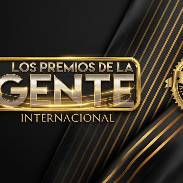 Golden trophy, "Los Premios de la Gente Internacional" logo, and a "10 Años Aniversario" seal on a black and gold background.